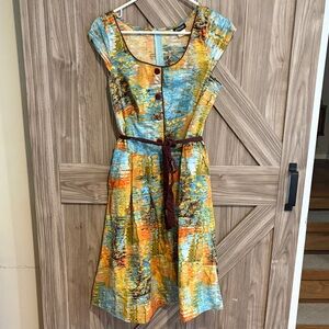 Retrolicious Vibrant Blue and Yellow Midi Dress